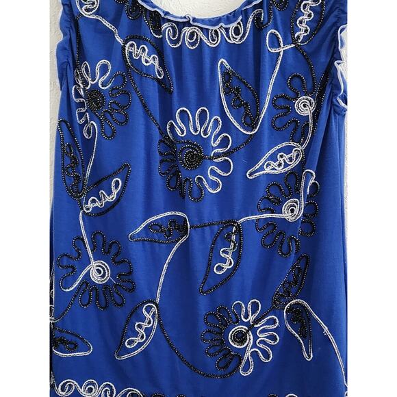 TOP-LAUREN MICHELLE-Royal Blue-Metallic Detail-Sleeveless-Ruffled-Size Medium - Picture 2 of 16